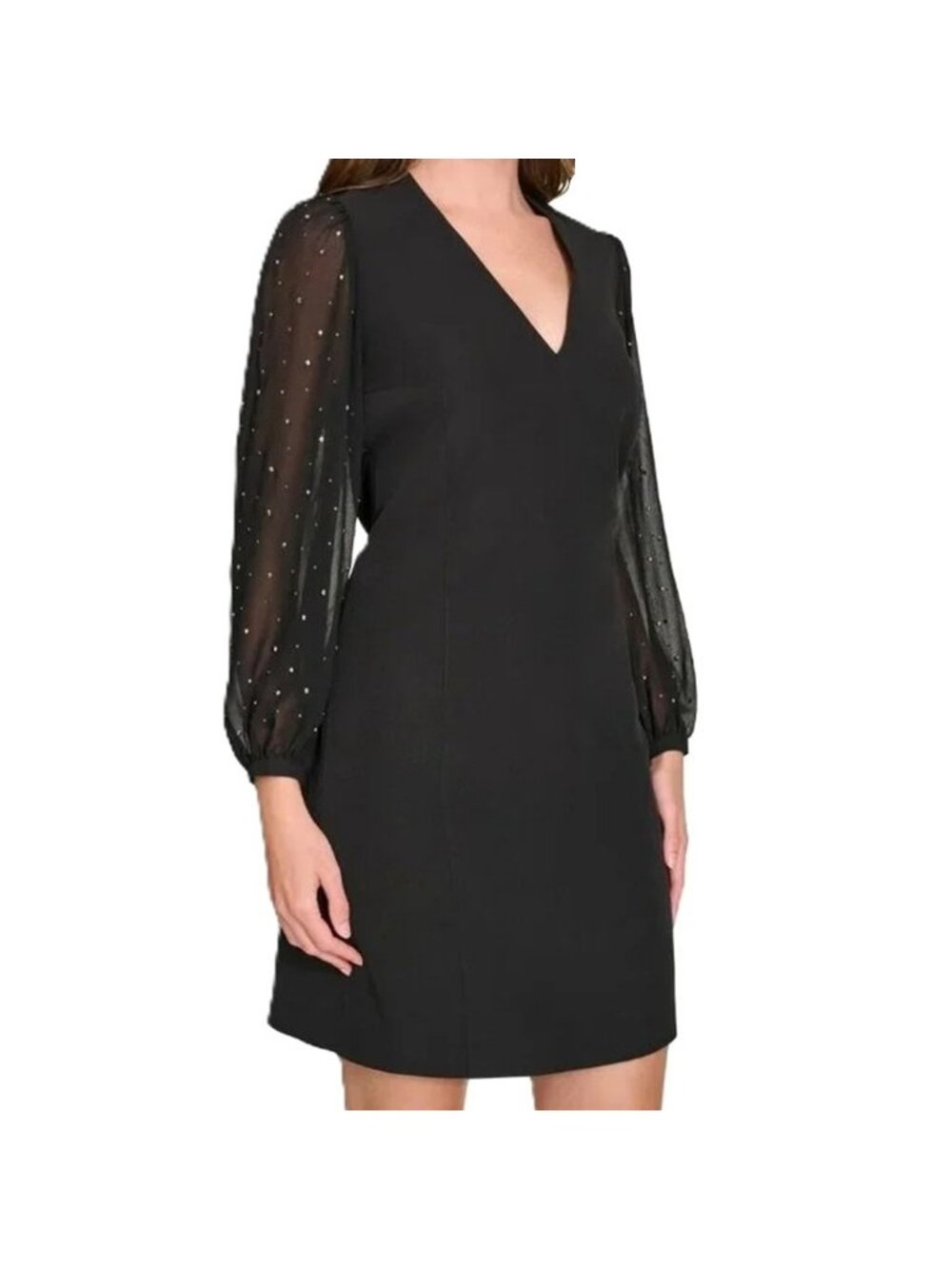 Tommy Hilfiger Petite Embellished Chiffon-Sleeve Shift Dress Black Size 2